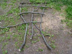 Assembling the pieces for the twig fan trellis