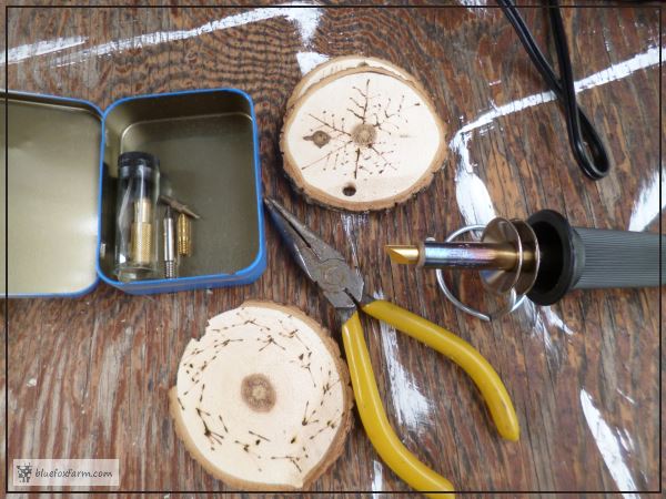 Branch Slice Ornaments - woodburning tool and supplies