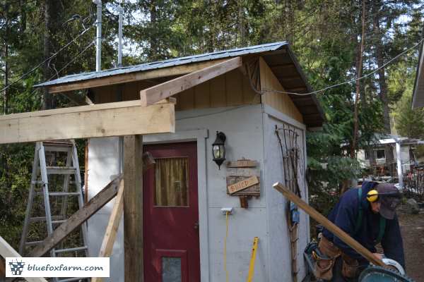 The first step of the roof on the Breezeway Studio