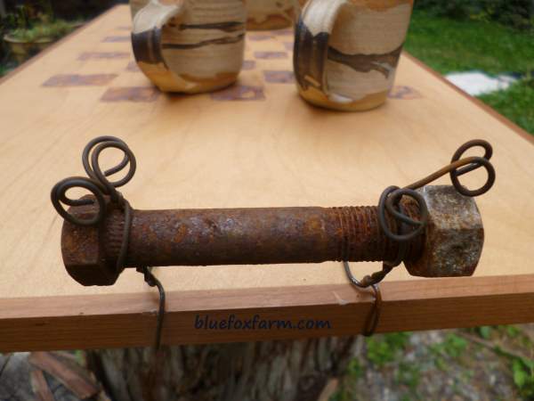 Rustic handles made of rusty bolts