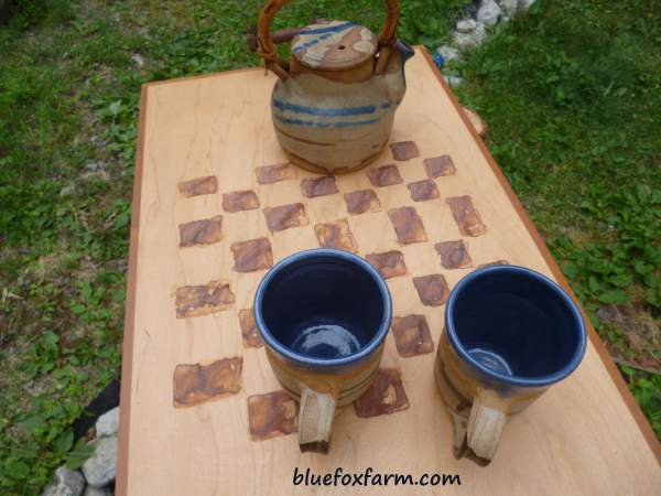 Checkerboard Tea Tray with Pottery