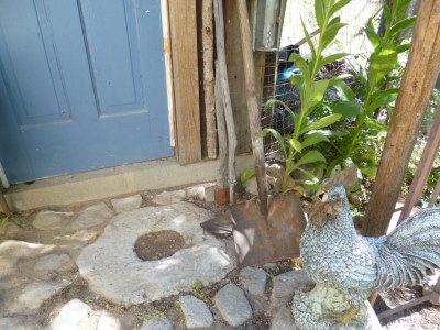 The 'Millstone' step is concrete salvaged after the post rotted away...