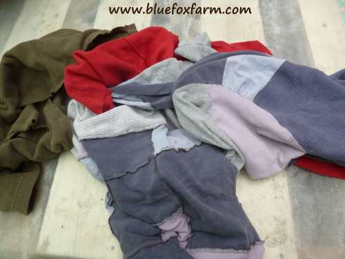 Fabric in the form of old t-shirts salvaged from other craft projects
