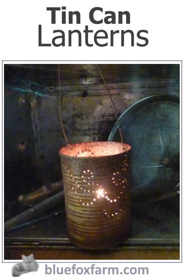 Tin Can Lantern with a candle inside