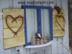 Vintage Windows flanked by sweet twig hearts