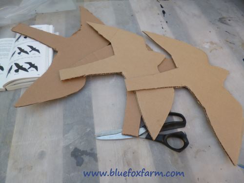 Cardboard cut into hawk shapes