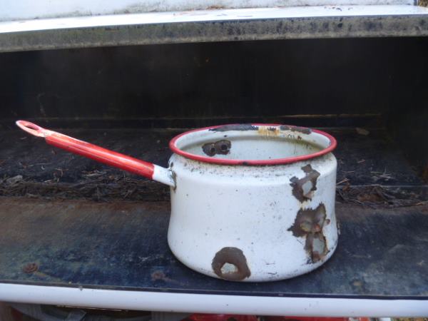 Enamel Pot with bullet holes