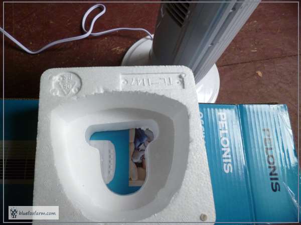 Styrofoam packaging - right off the oscillating fan