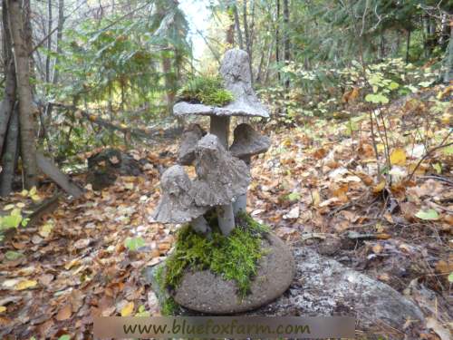 Hypertufa Toadstools, in place in the woods