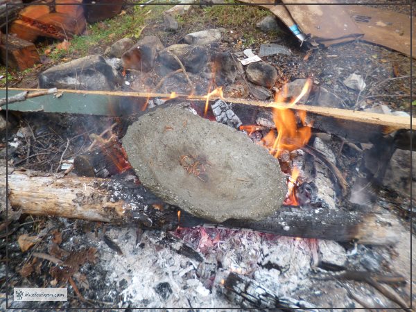 Flat hypertufa dish on the fire