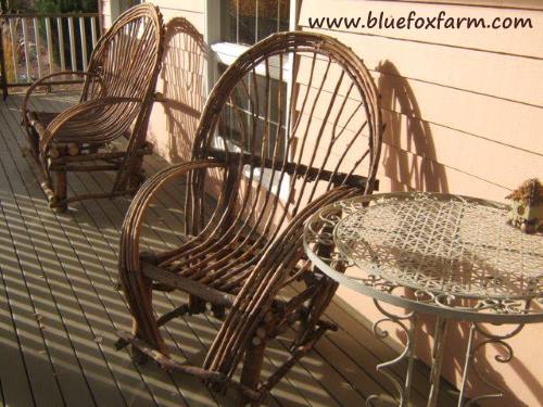 Imagine early morning coffee sitting on these bent twig chairs...