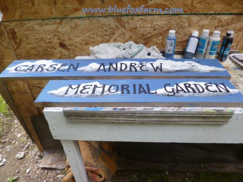 The finished signs for the Carsen Andrew Memorial Garden