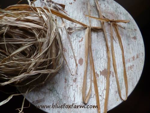 Raffia cut into pieces and tied into bows