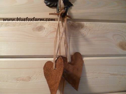 Hung on a decorative hook, a wreath or on the tree, these prim hearts make a great country accent...
