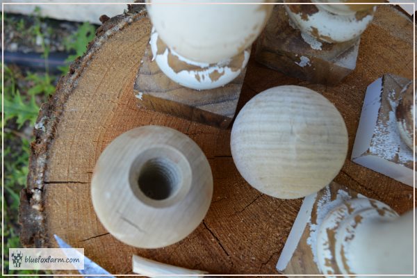 The heads of these Primitive Angels are finials from a curtain rod