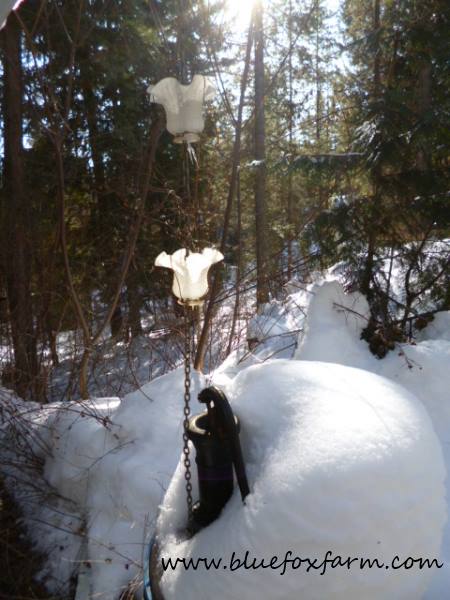 In the winter, the rain chains remain in place...