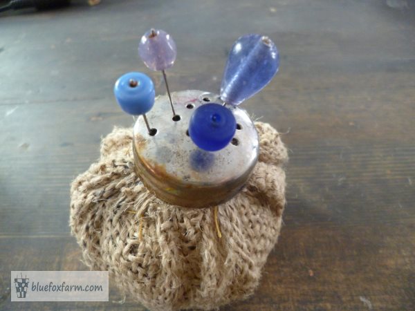 Rustic Pin Cushion with bead topped pins
