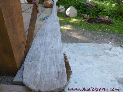 The perfect blank canvas for a sign - a weathered canoe paddle