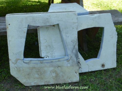 Styrofoam blueboard cut into forms