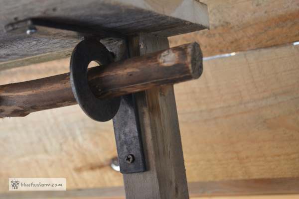A detail of the welded bracket to hold the shelf